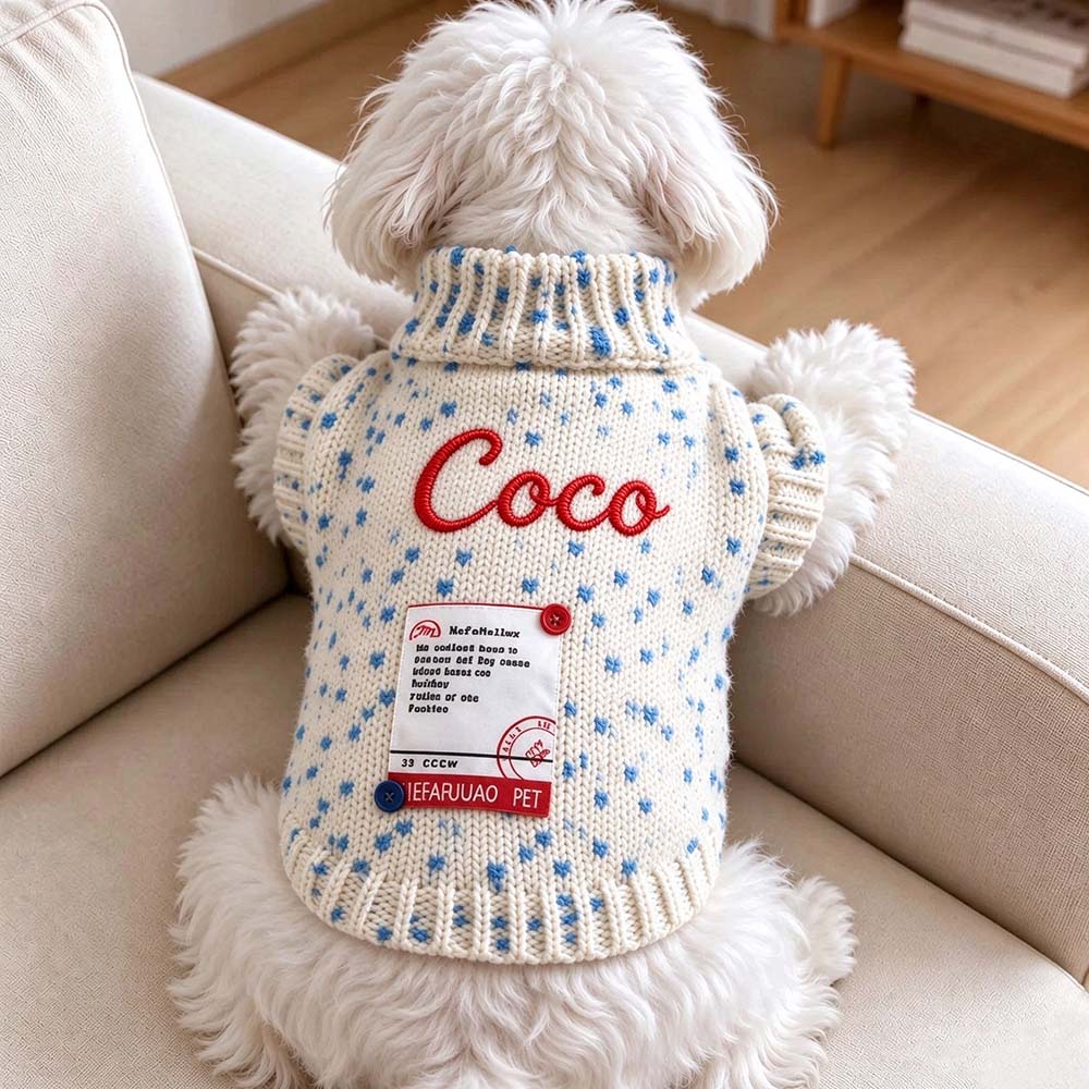Personalized Embroidered Pets Blue Polka Dot Sweater | BKPet654