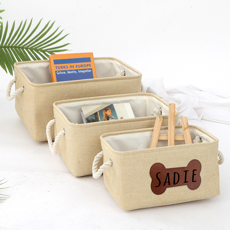 Personalized Leather Patch Pet Fabric Toy Basket | BKPet53