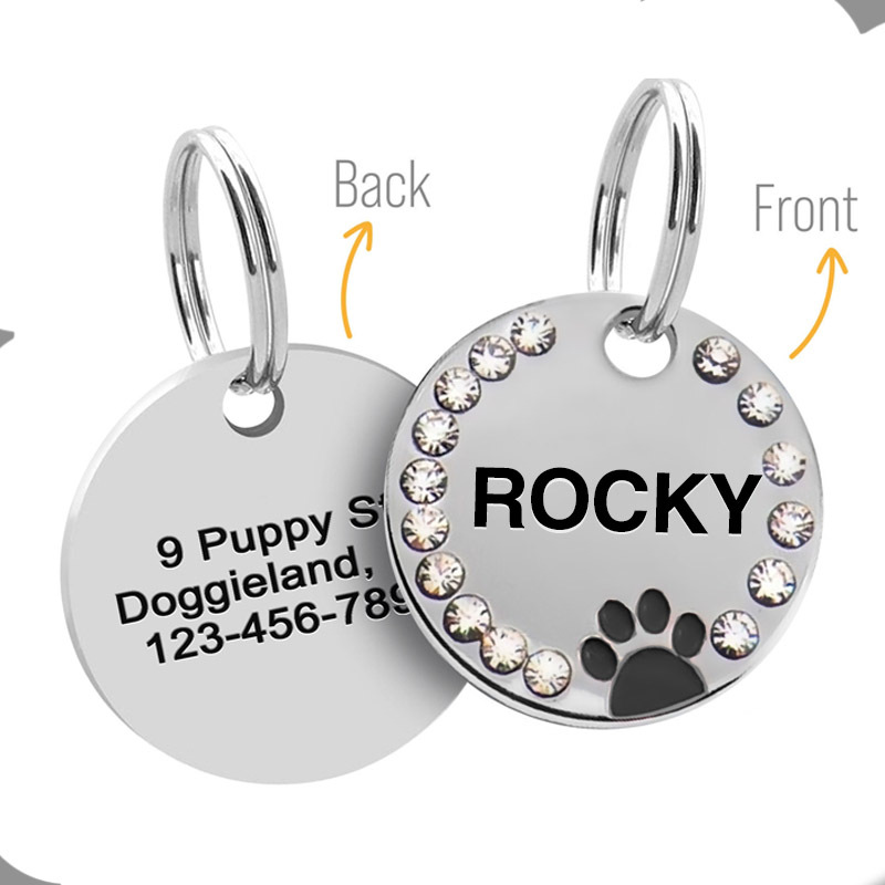 Personalized Sparkling Paw Double Sided Pet ID Tag | BKPet63