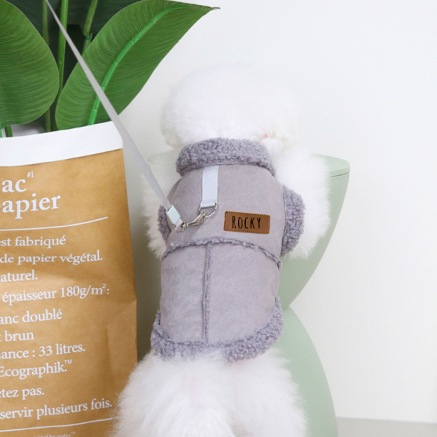 Personalized Leather Patch Pets Warm Jacket | BKPet92