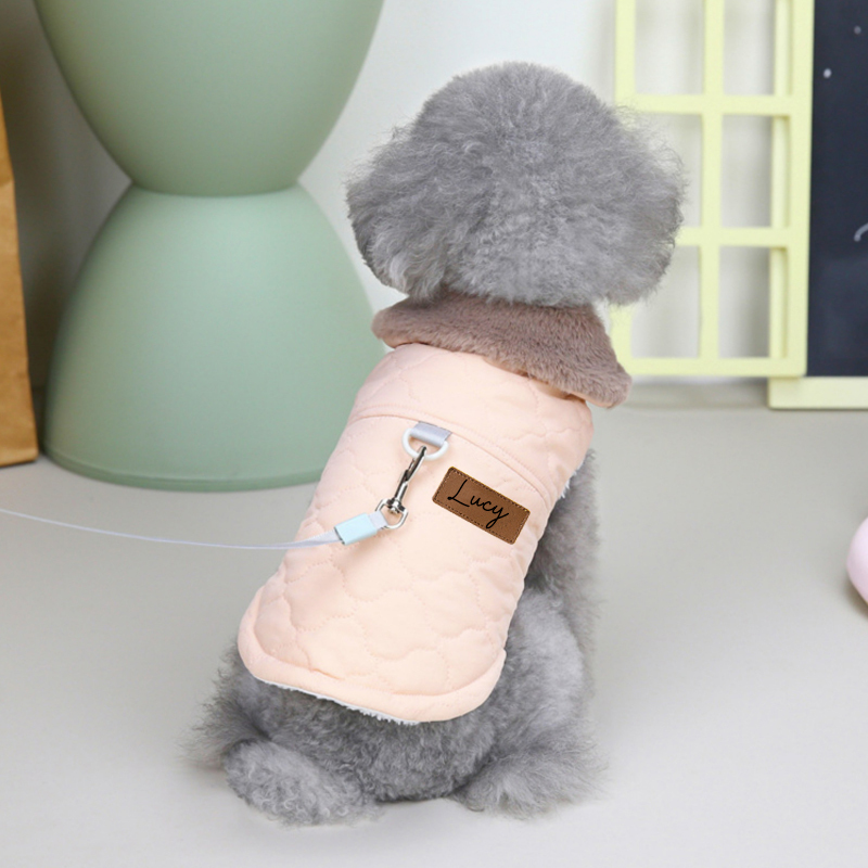 Personalized Leather Patch Pets Warm Jacket | BKPet93