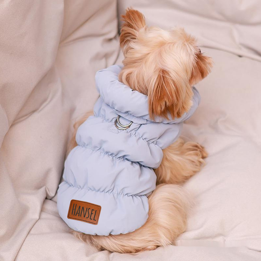 Personalized Leather Patch Pets Warm Puffer Jacket | BKPet140