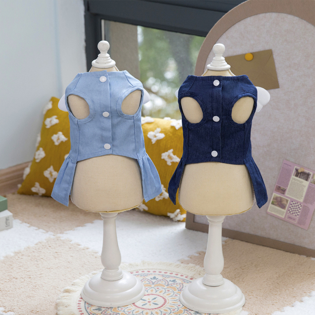 Personalized Angel Wings Pets Denim Skirt With Traction buckle | BKPet170