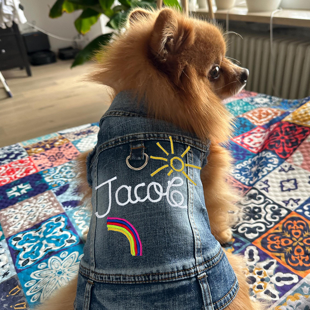 Personalized Hand Embroidery Pets Denim Jacket | BKPet2601