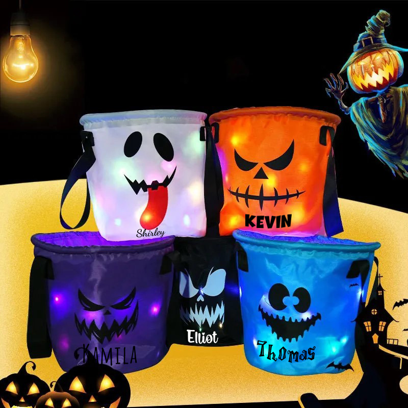 Personalized Halloween LED Light Treating Bucket | MNHalloween09