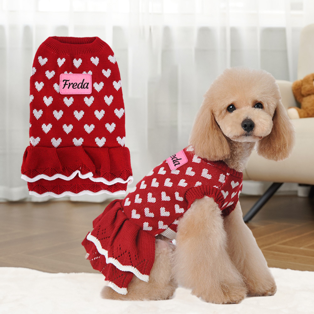 Personalized Leather Patch Pets Love Heart Sweater | BKPet201