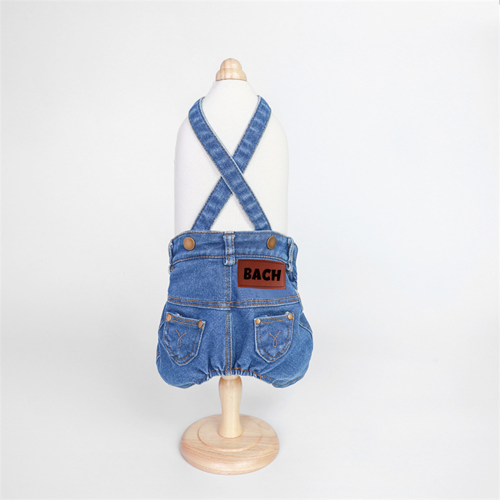 Personalized Leather Patch Pets Classic Denim Dungarees | BKPet228