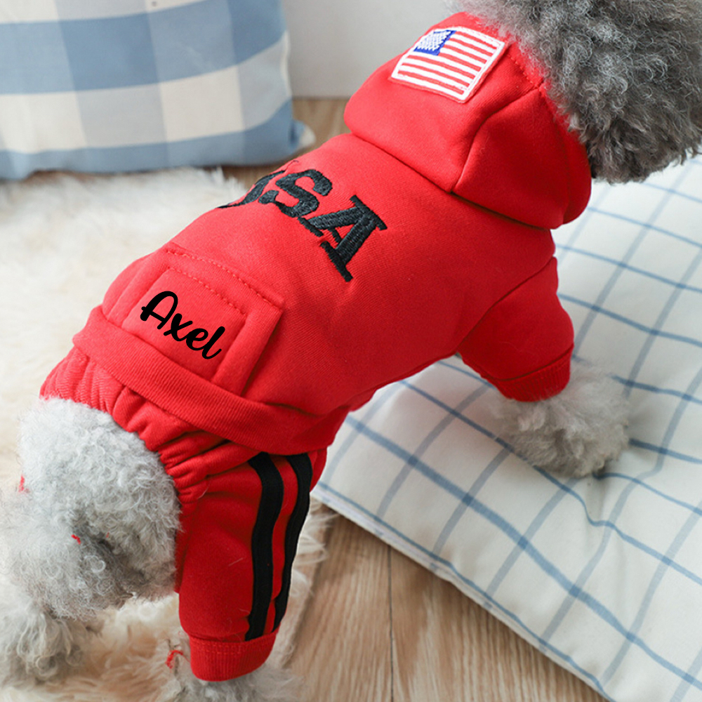 Personalized Leather Patch Pet Warm Puffer Hoodie with Pants | BKPet230