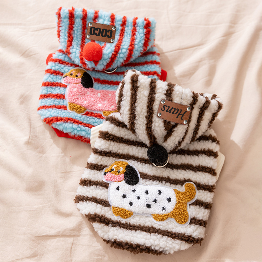 Personalized Pet Leather Patch Sherpa Stripe Sweater | BKPet231