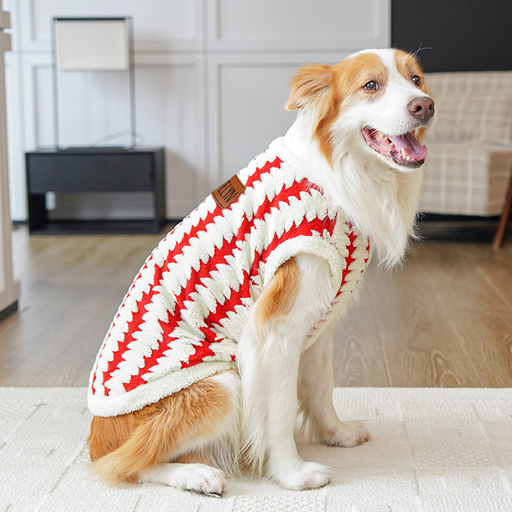 Personalized Leather Patch Warm Coral Fleece Dog Winter Coat | BKPet242