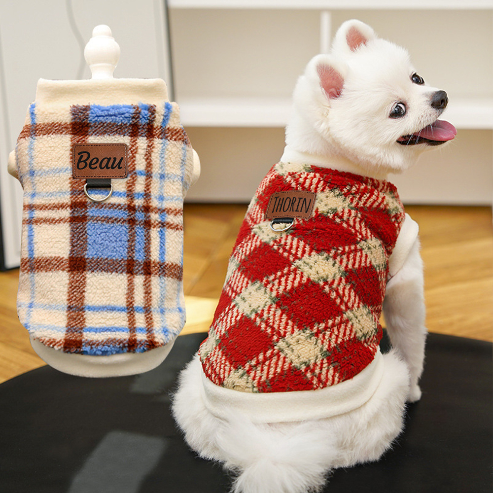 Personalized Leather Patch Pet Winter Warm Polar fleece Vest | BKPet265