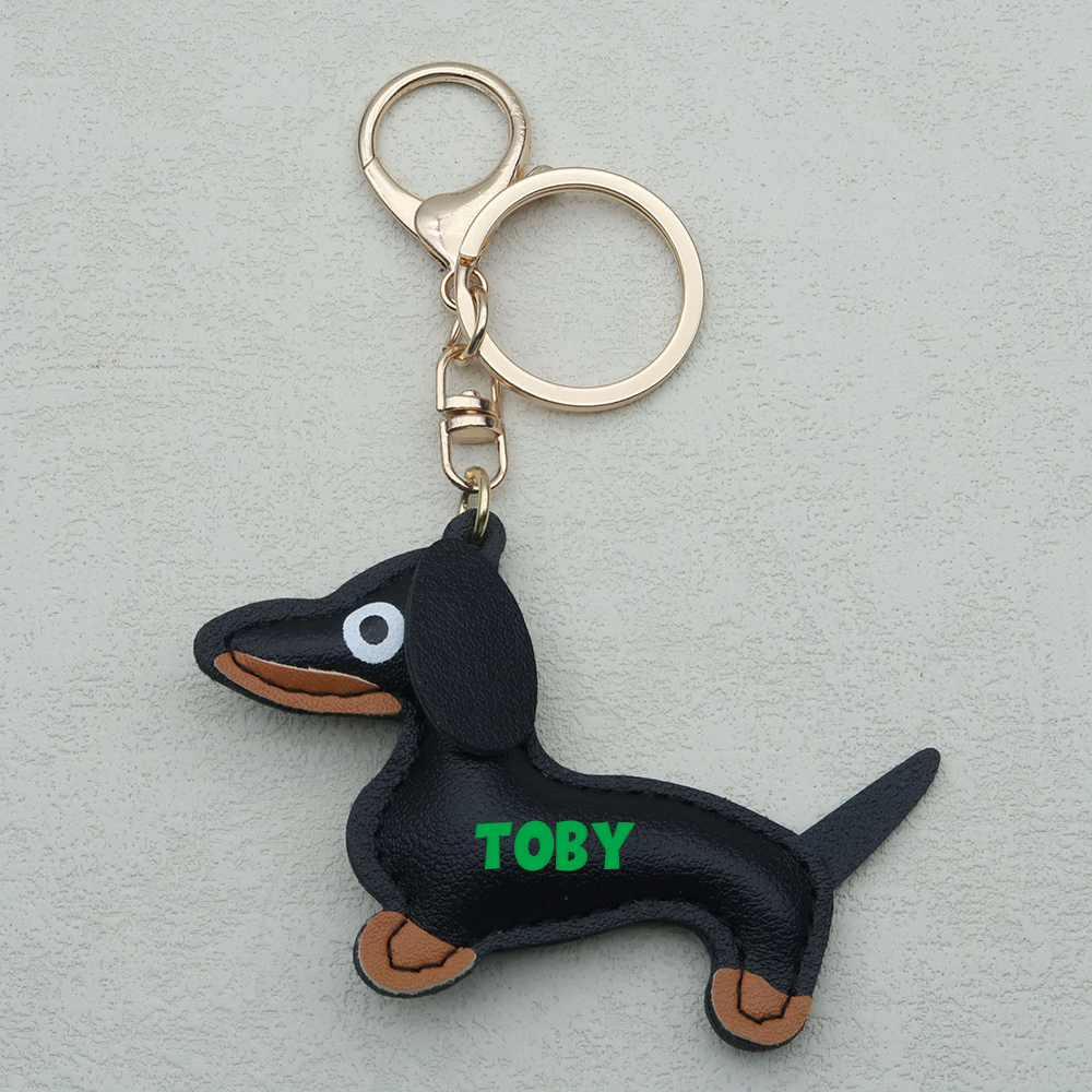 Personalized Lovely Leather Dachshund Keychain | CWGift09