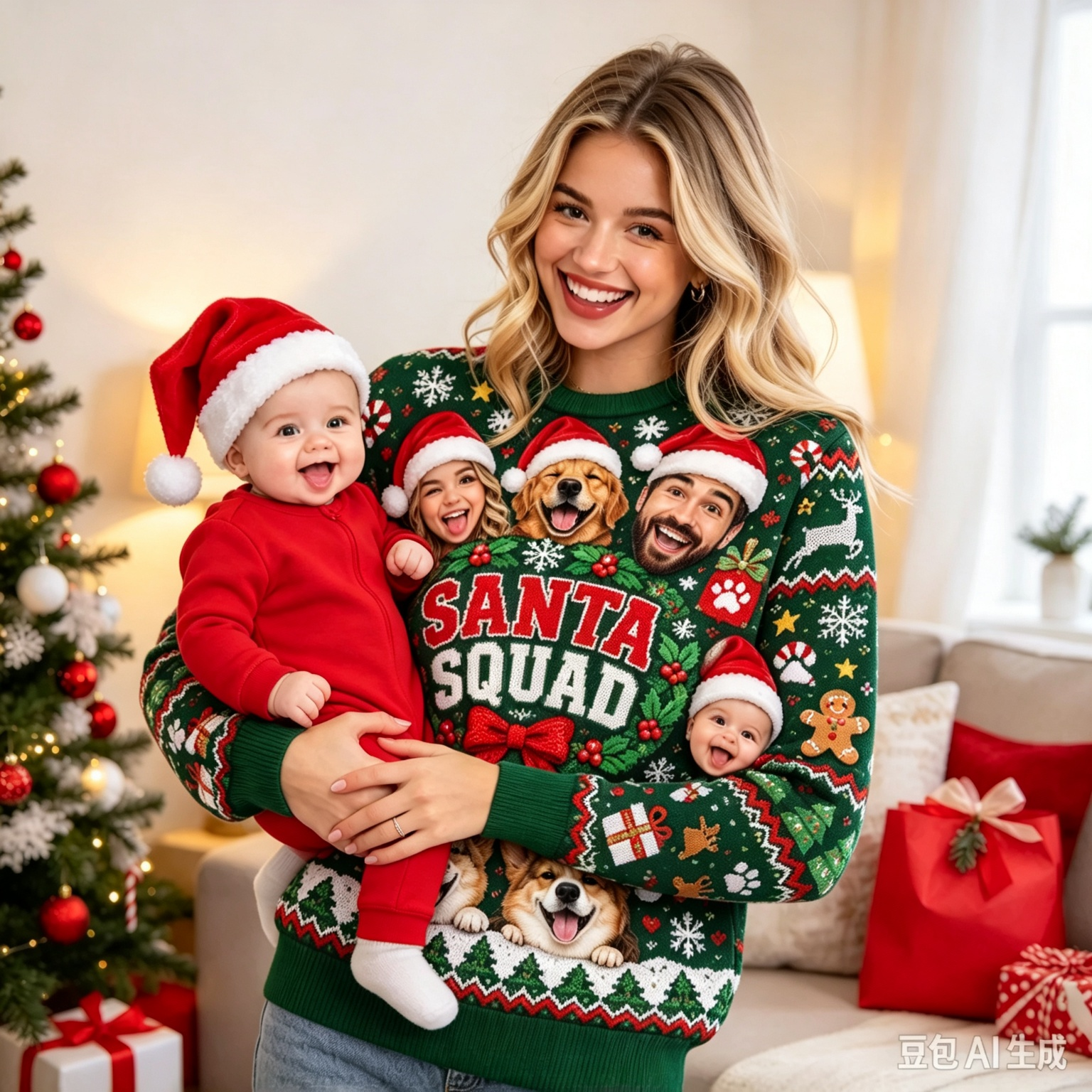 Personalized Funny Santa Squad Family Photo Sweater | MCCL05