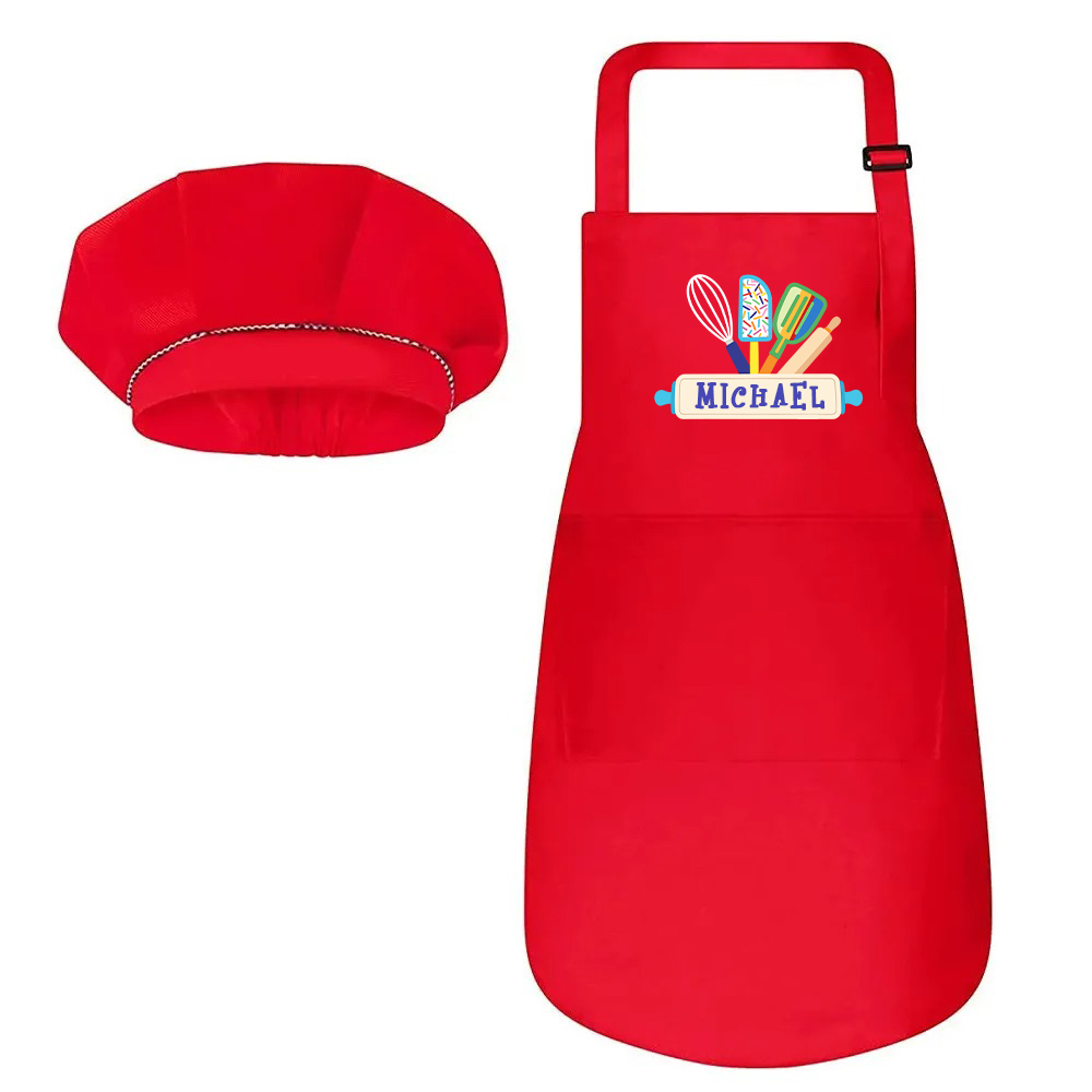 Personalized Embroidery Color Apron and Hat Set for Kid | MNKid12