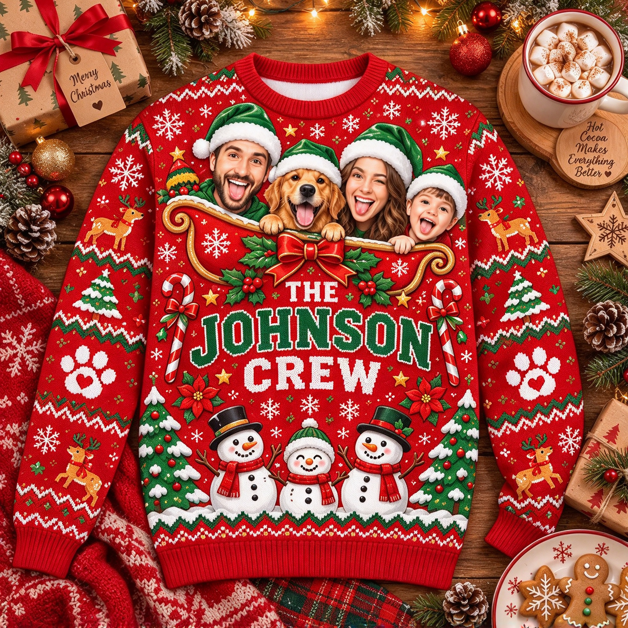 Personalized Christmas Funny Face Family Photo Sweater | MCCL06
