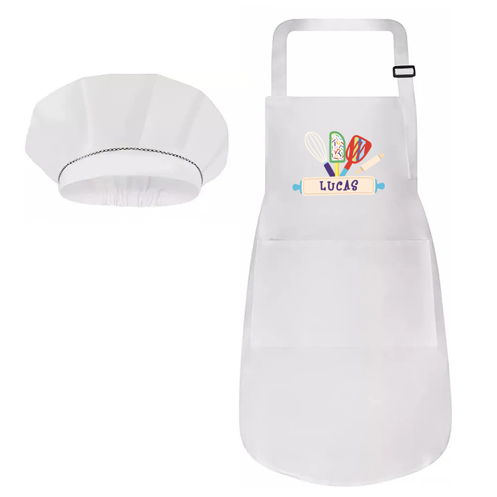 Personalized Embroidery Color Apron and Hat Set for Kid | MNKid12