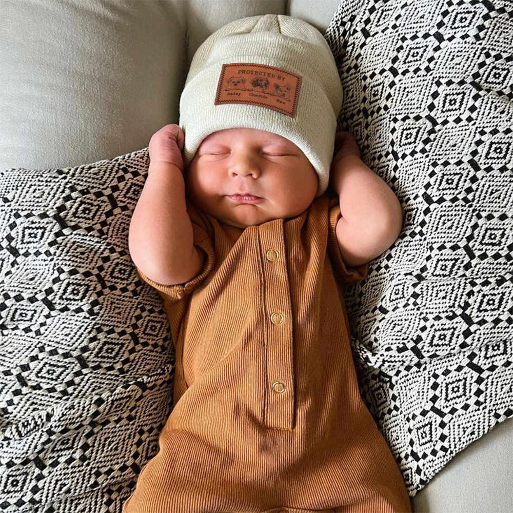Personalized Leather Patch Protected By Dog Hat Beanies | MNBaby18
