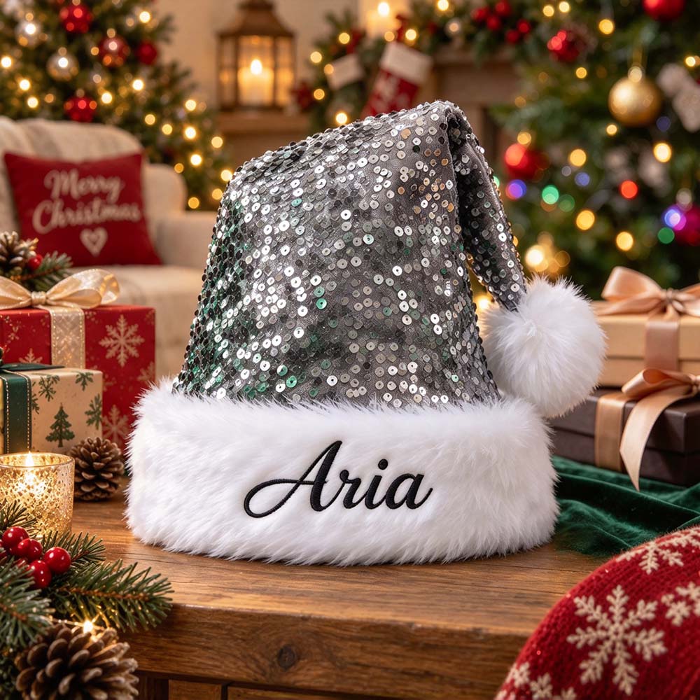 Personalized Embroidery Christmas Colorful Sequin Santa Hat | MNGift44