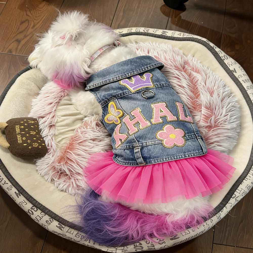Personalized Hand Patch Pets Denim Jacket with TUTU Skirt | BKPet424