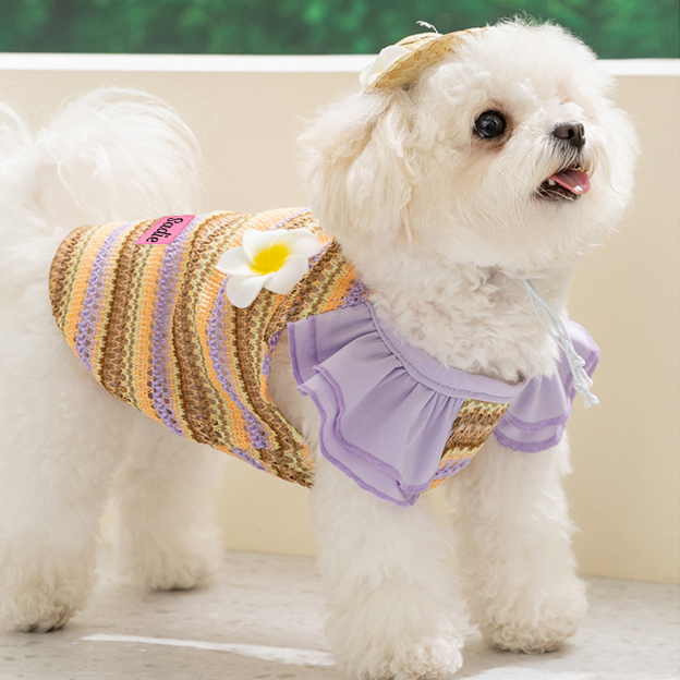 Personalized Colourful Leather Patch Pet Mesh Ruffled Shirt | BKPet467
