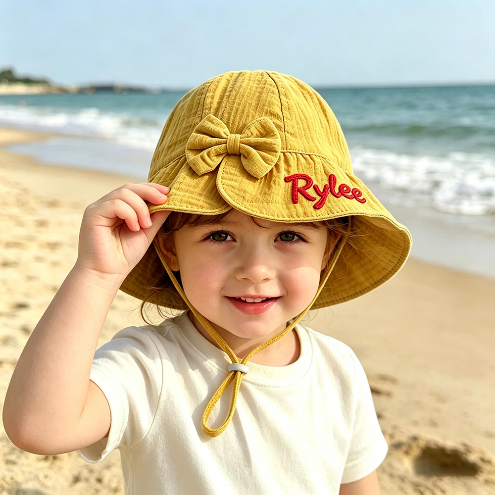 Personalized Hand Embroidered Baby Summer Bow Hat | MNSummer20