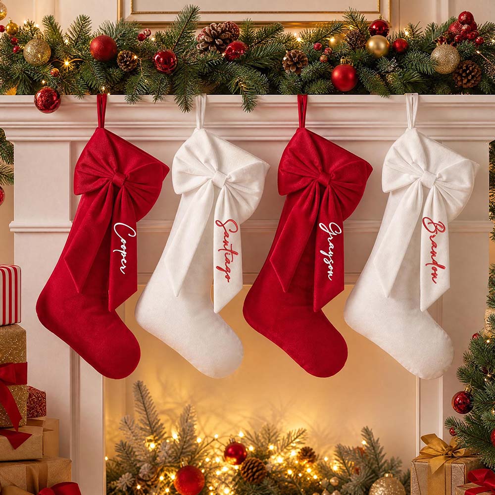 Personalized Velvet Christmas Stocking with Bow | MNGift41