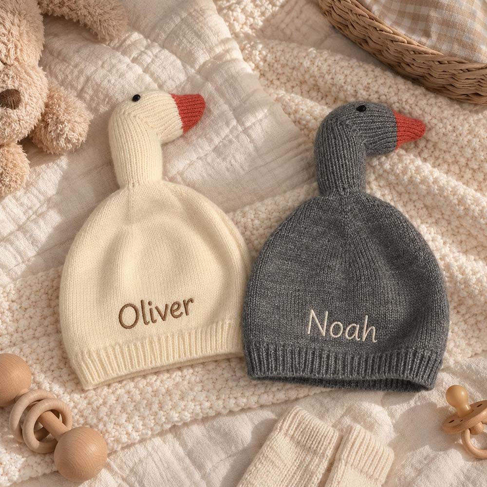 Personalized Embroidered Double-Layer Thickened Warm Goose Baby Hat | MNBaby14