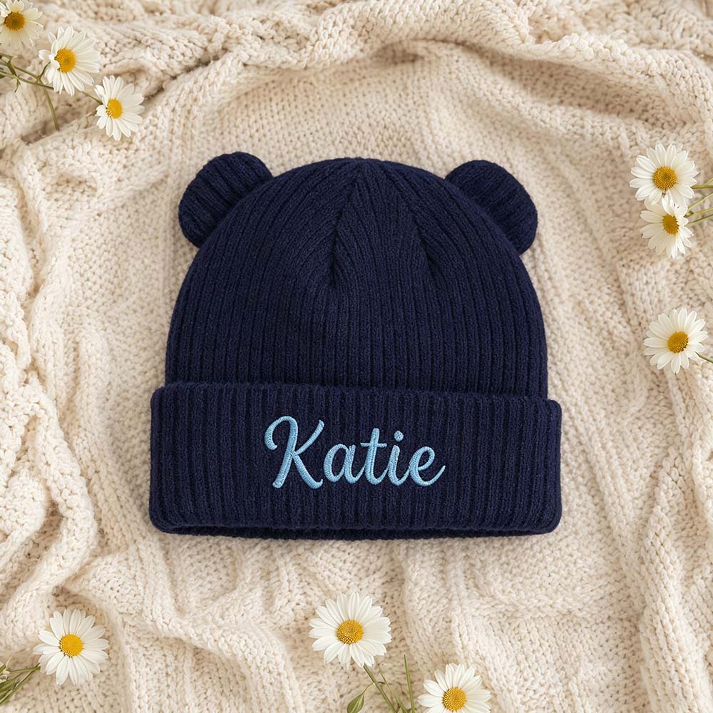 Personalized Embroidered Kids Bear Ear Knit Hat | HSKid96