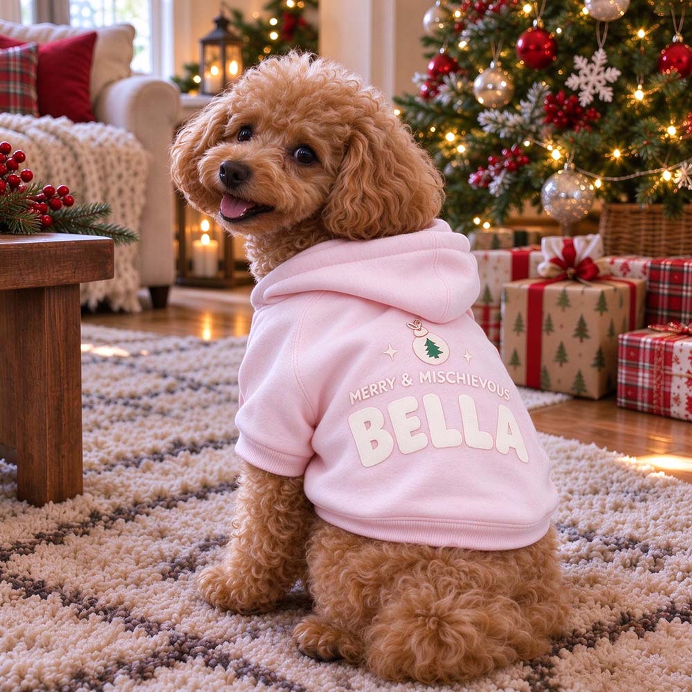 Personalized Christmas Pets Merry & Mischievous Hoodie | MCGift435