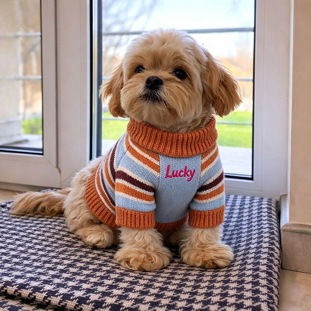 Personalized Embroidered Pet Striped Color-Blocked Sweater | BKPet621