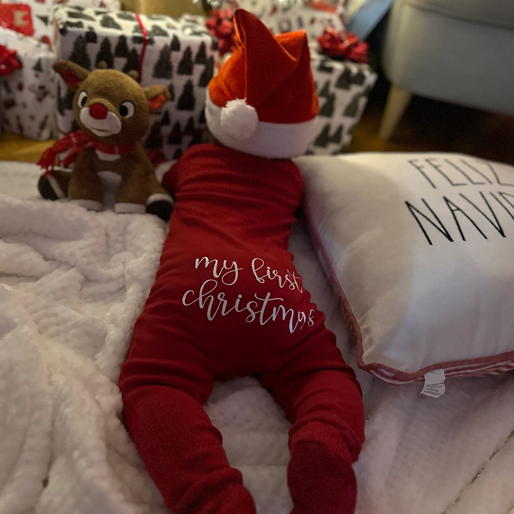 Personalized Baby First Christmas Cozy Soft Long Sleeve Romper | MNBaby05
