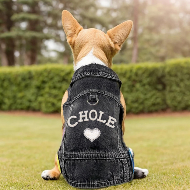 Personalized Handmade Pearl Patch Pets Denim Jacket | BKPet2602