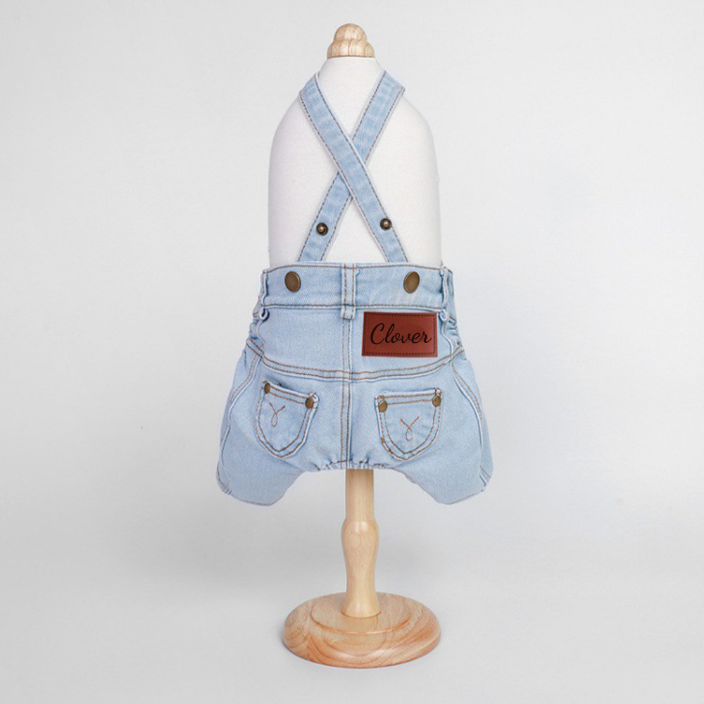 Personalized Leather Patch Pets Classic Denim Dungarees | BKPet228