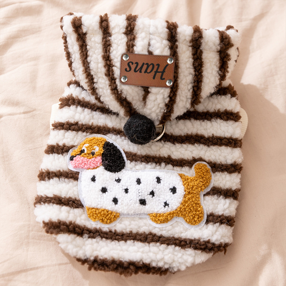 Personalized Pet Leather Patch Sherpa Stripe Sweater | BKPet231