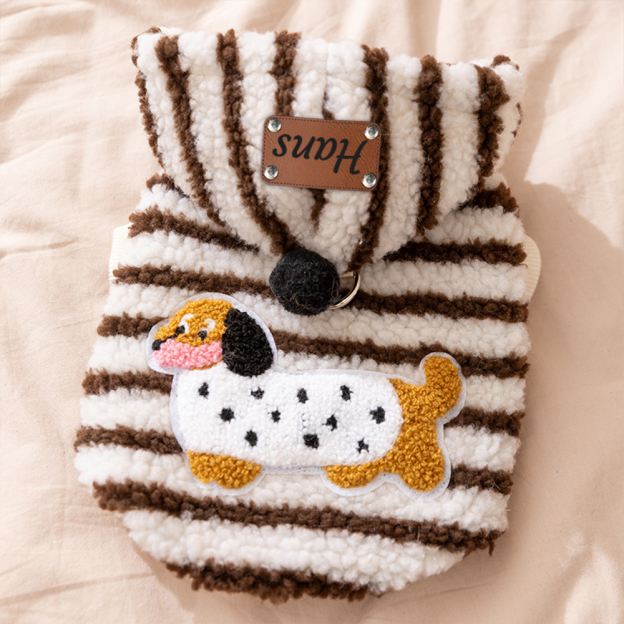 Personalized Pet Leather Patch Sherpa Stripe Sweater | BKPet231