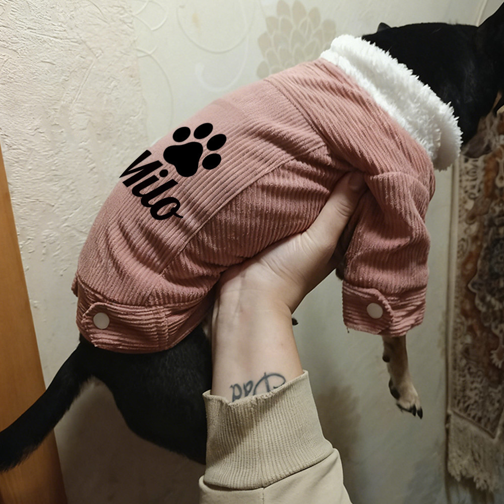 Personalized Pet Winter Warm Corduroy Sherpa Jacket | BKPet290