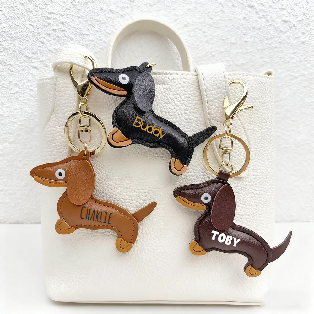 Personalized Lovely Leather Dachshund Keychain | CWGift09