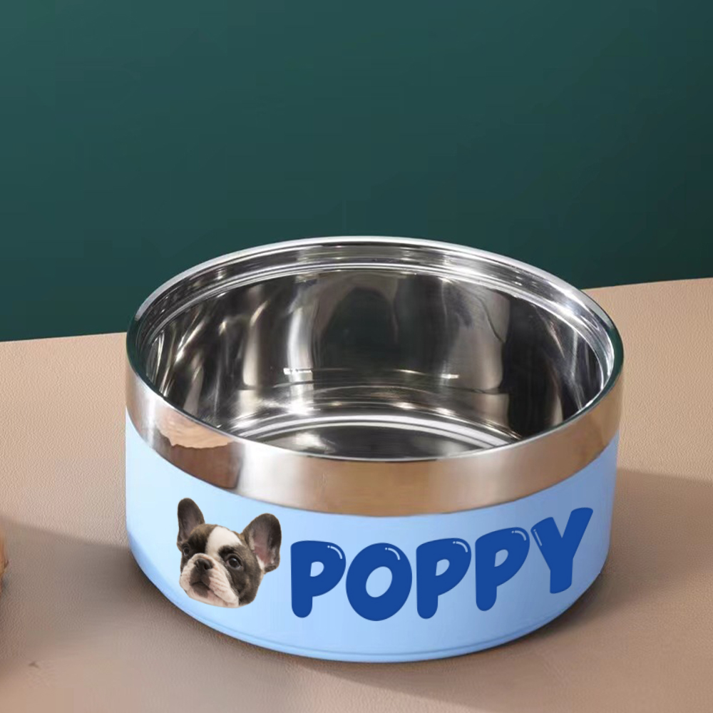 Personalized Stainless Steel Funny Pet Face with Name Food Bowl | BKPet306