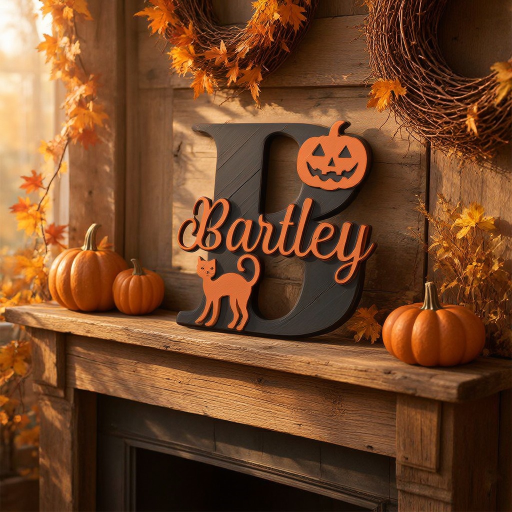 Personalized Halloween Monogram Door Decoration Name Sign | MNHalloween10