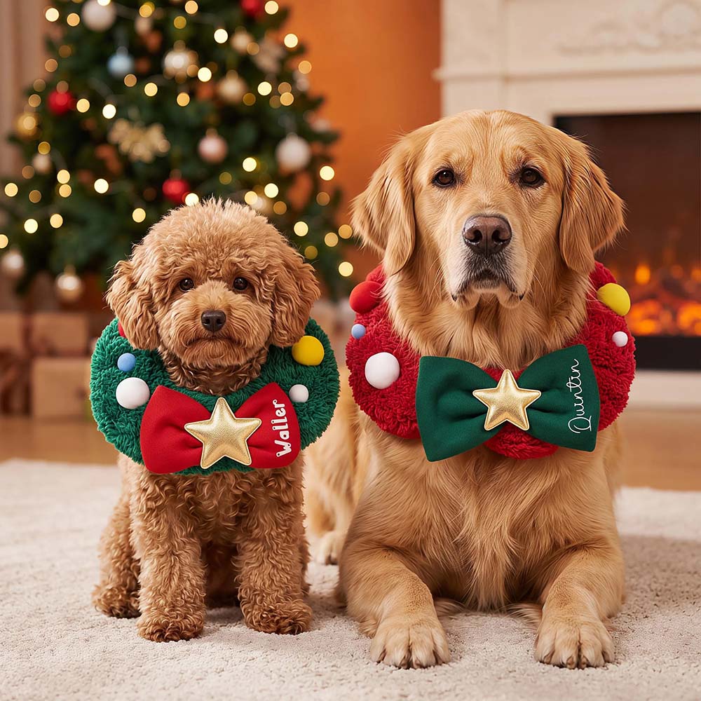 Personalized Christmas Wreath Dog Collar Scarf | MNAccs128