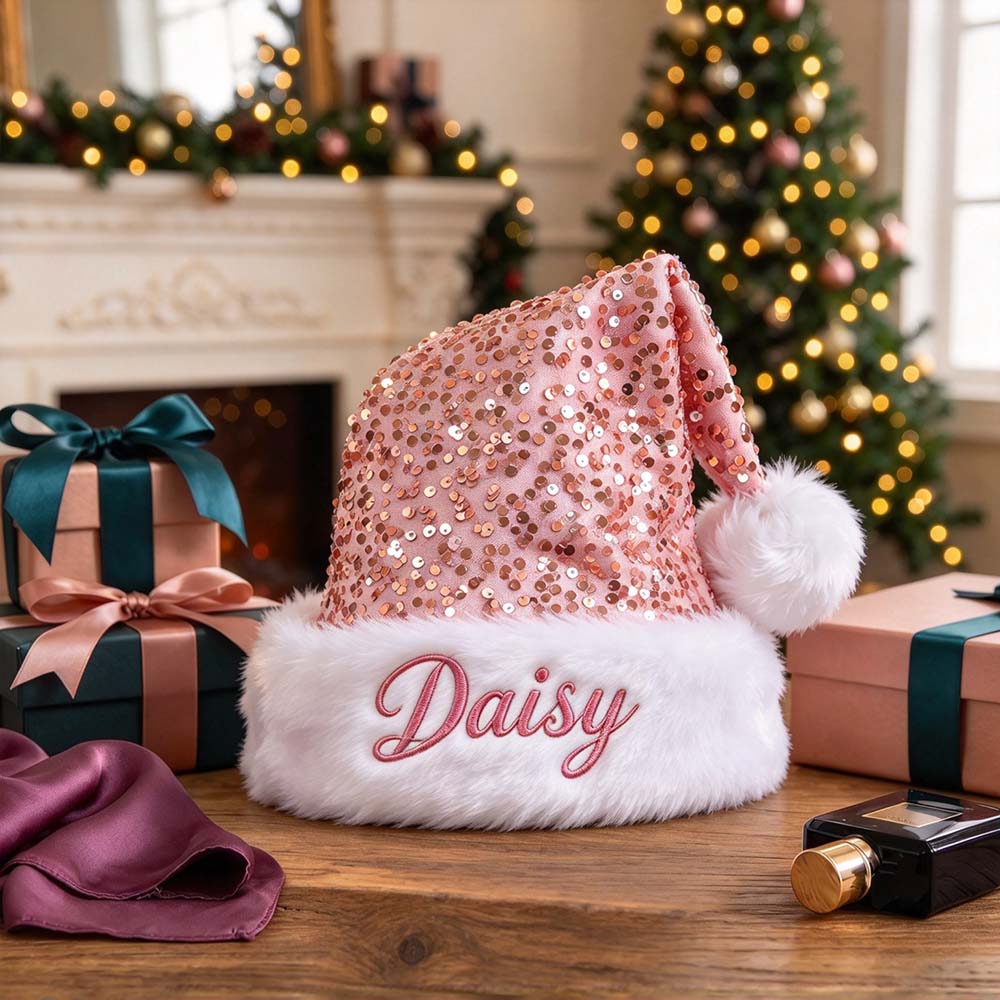 Personalized Embroidery Christmas Colorful Sequin Santa Hat | MNGift44