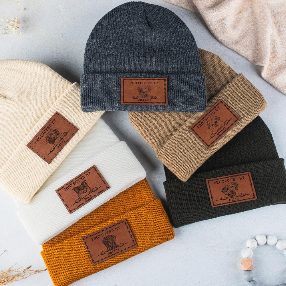 Personalized Leather Patch Protected By Dog Hat Beanies | MNBaby18