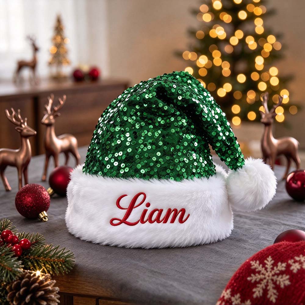 Personalized Embroidery Christmas Colorful Sequin Santa Hat | MNGift44