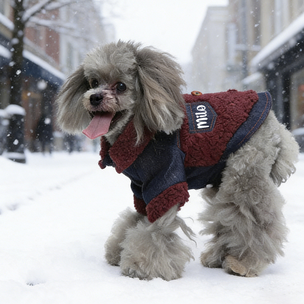 Personalized Pet Winter Warm Sherpa Denim Jacket | BKPet344
