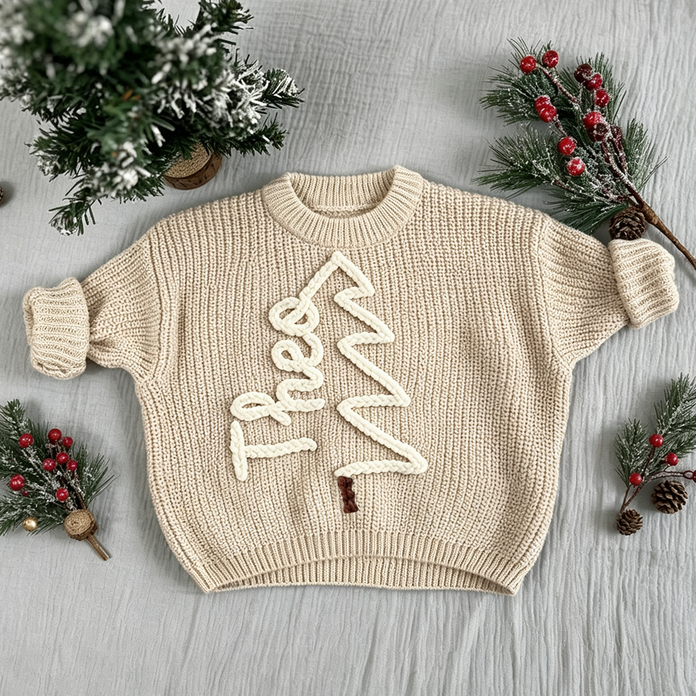 Personalized Hand Embroidered Christmas Tree With Name Sweater | MNGift16