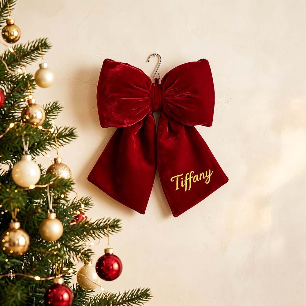 Personalized Velvet Christmas Bow Ornament Without Furry Trim | MCGift383