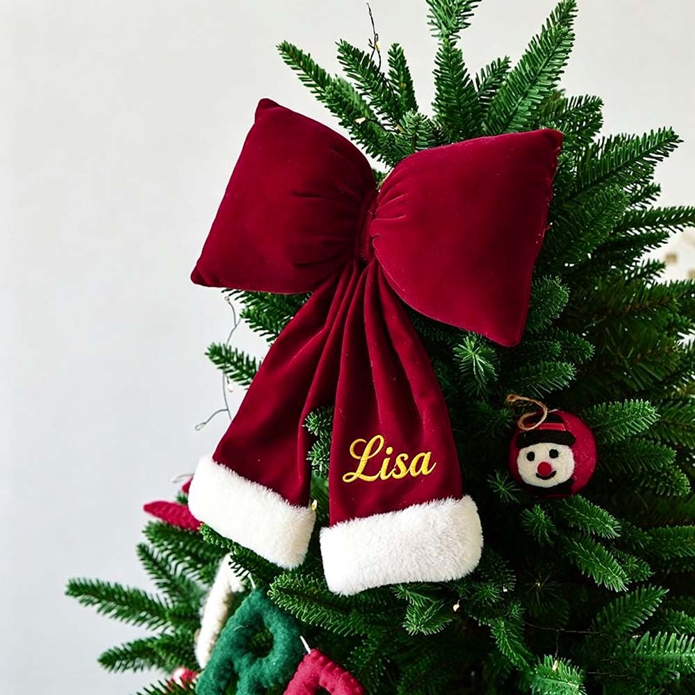 Personalized Velvet Christmas Bow Ornament With Furry Trim | MCGift384