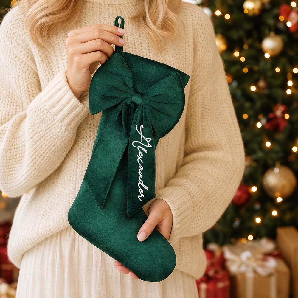 Personalized Velvet Christmas Stocking with Bow | MNGift41