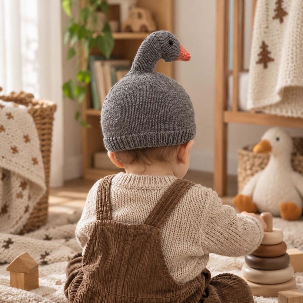 Personalized Embroidered Double-Layer Thickened Warm Goose Baby Hat | MNBaby14