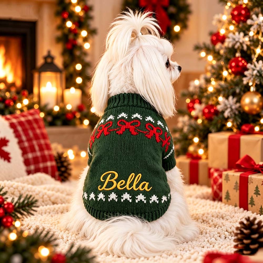 Personalized Embroidered Pets Christmas Knit Sweater | MCGift413